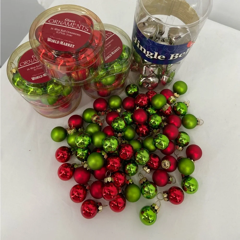 144 Glass Ball Ornaments red‎ green & silver some in original package
